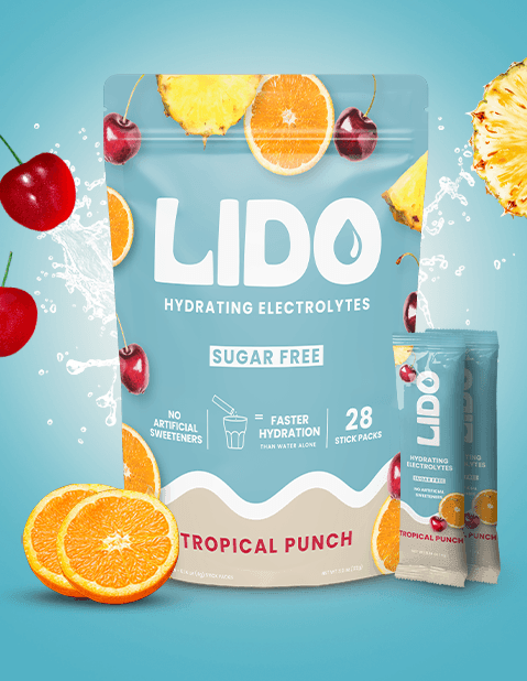 bag of tropical punch flavored lido electrolytes